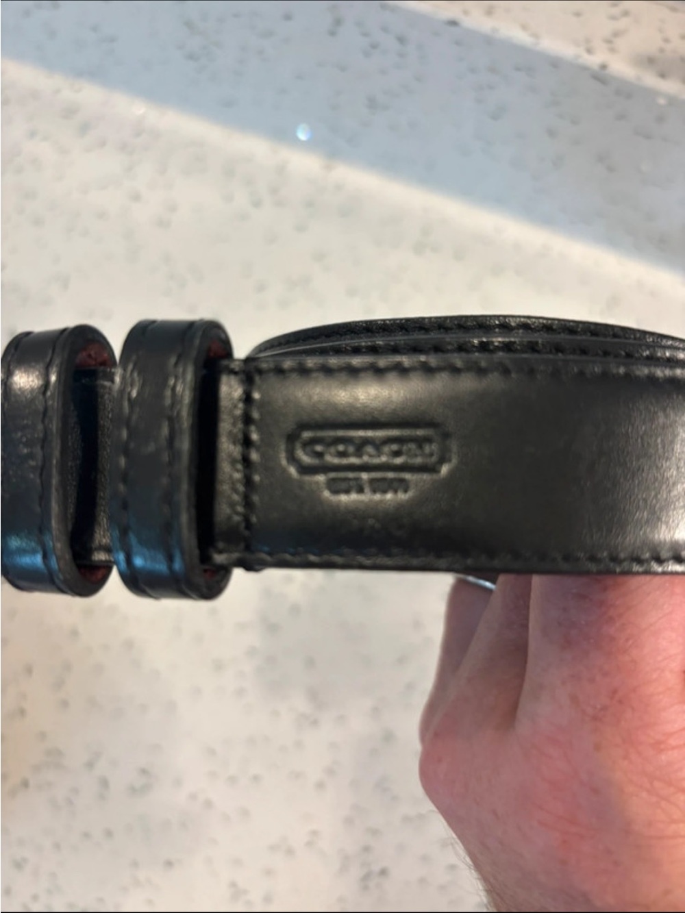 Coach Black Leather Men's Belt with Logo Emboss NWOT